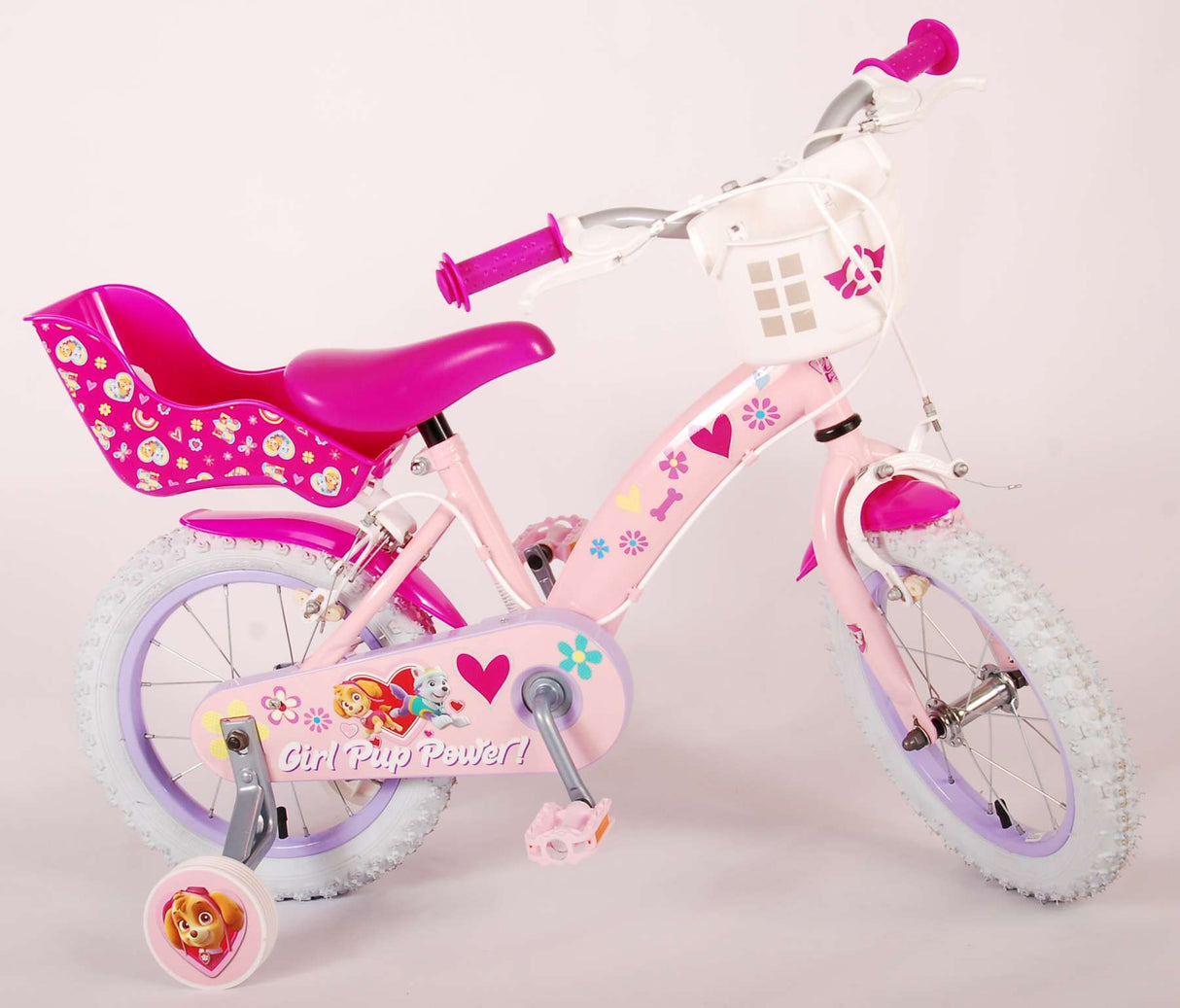 Patt patrulle Kanner Vëlo Meedercher 14 Zoll rosa zwee Handbremsen