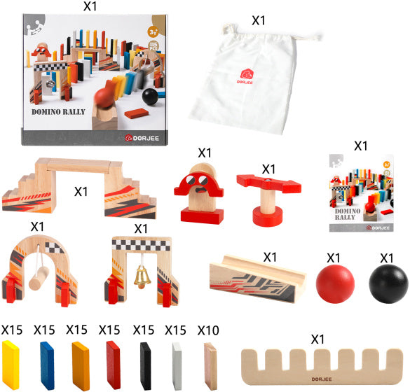 Dorjee Rally Dominesenen Wooden Play Set 115-Piece