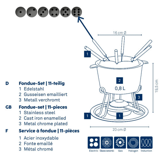 Kela Comore Fondues Set 800 ml 11-dílné černé