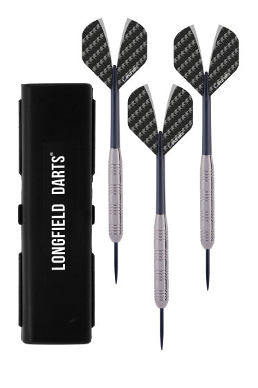 Longfield Darts Steeltip Dartspijl sett 23 gram sølv svart 3 stykker