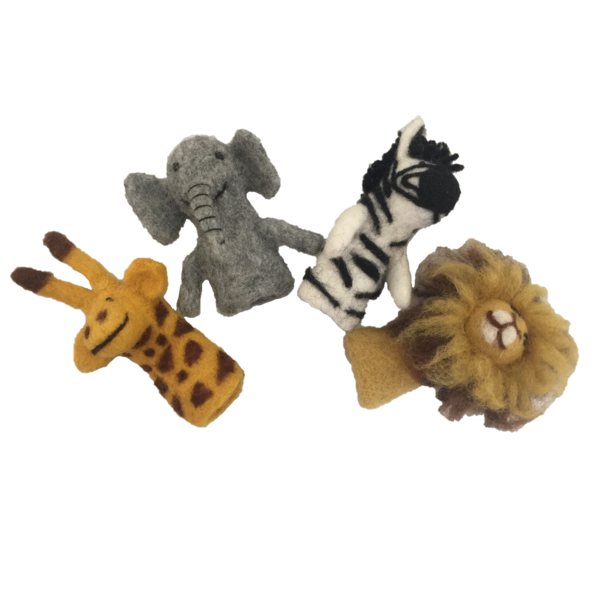Papoose Spillsaachen Papoose Spillsaachen afrikanesch Déierenfinger Puppets 4pc