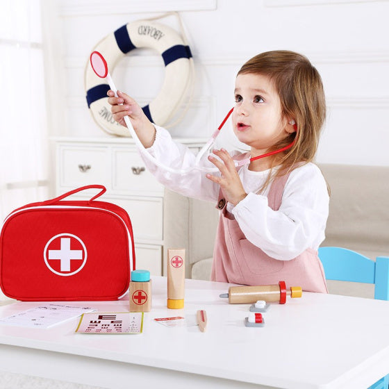 Tooky Toy Little Doctor wooden play set Red 11-piece